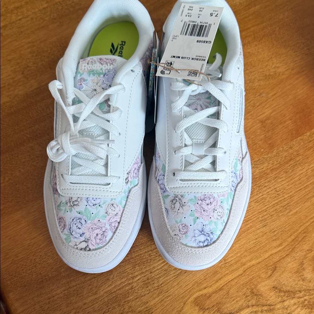 Reebok White and Pastel Floral Sneakers
